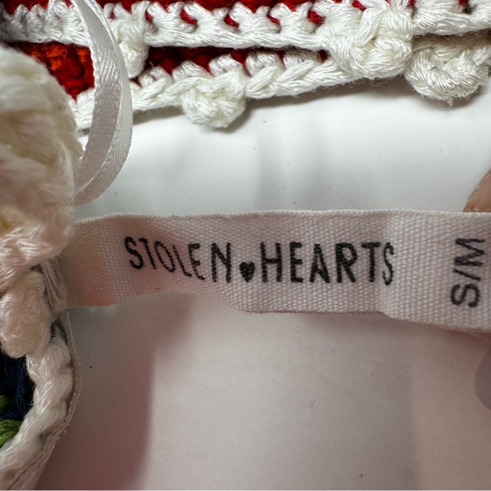 Stolen Hearts Crochet Rainbow Halter Bare Back Crop Top size s/m - Picture 8 of 9